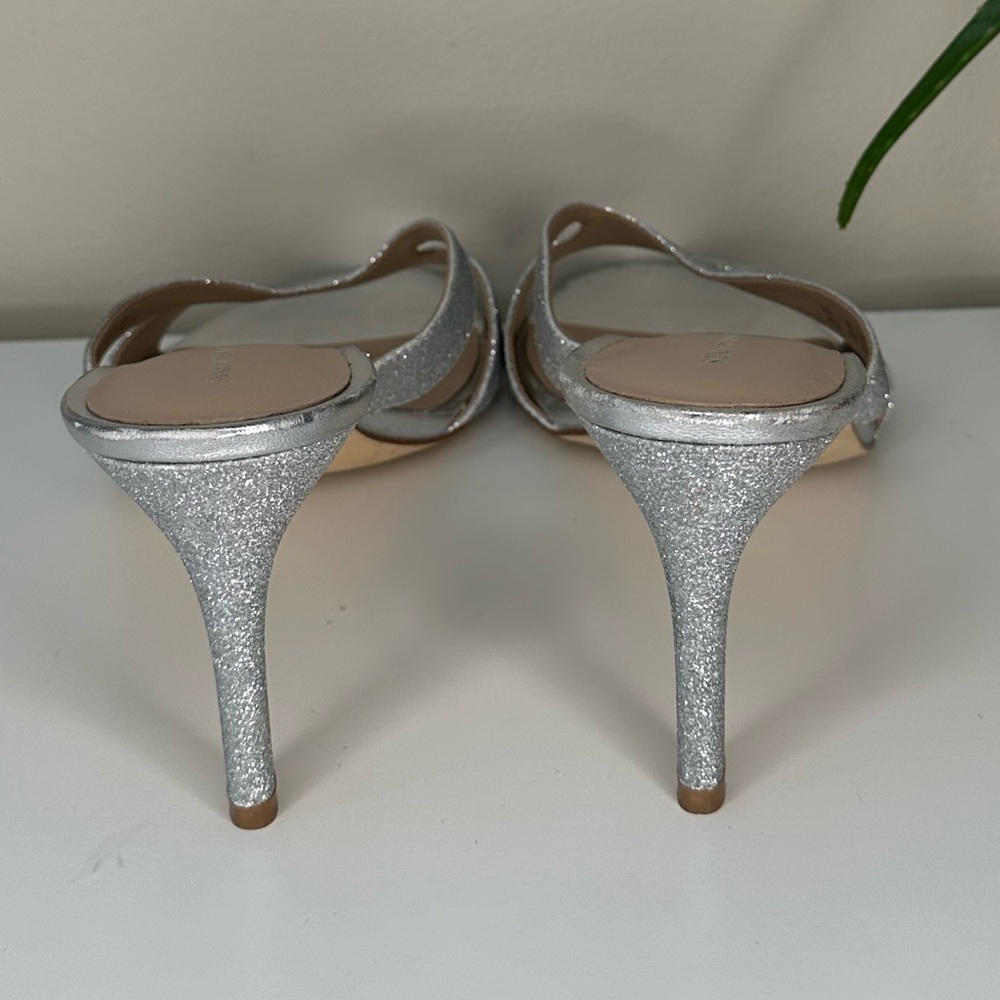 Stuart Weitzman Silver Glitter Mule Heels Size 11 | Party Wedding Shoe - Picture 6 of 13